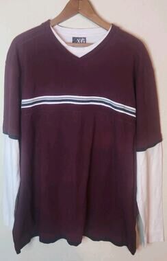 XG Y2K Men’s XL Long Sleeve Shirt double Collar Layered Striped Skate Grunge 90s